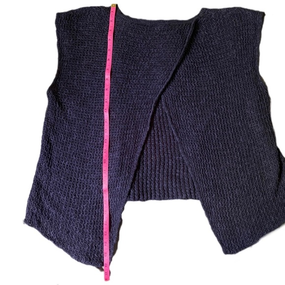 Eileen Fisher Navy Crochet Knit Split Back Top Organic Linen Cotton Blend XL - Picture 10 of 13